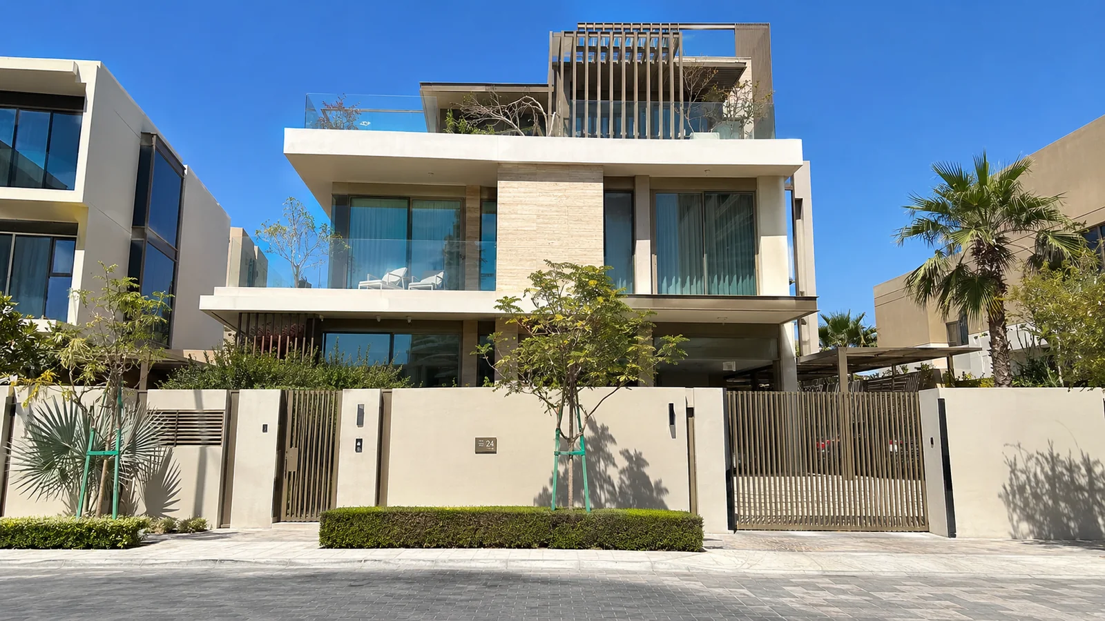 Modern Dubai villa exterior for residential interior material procurement planning