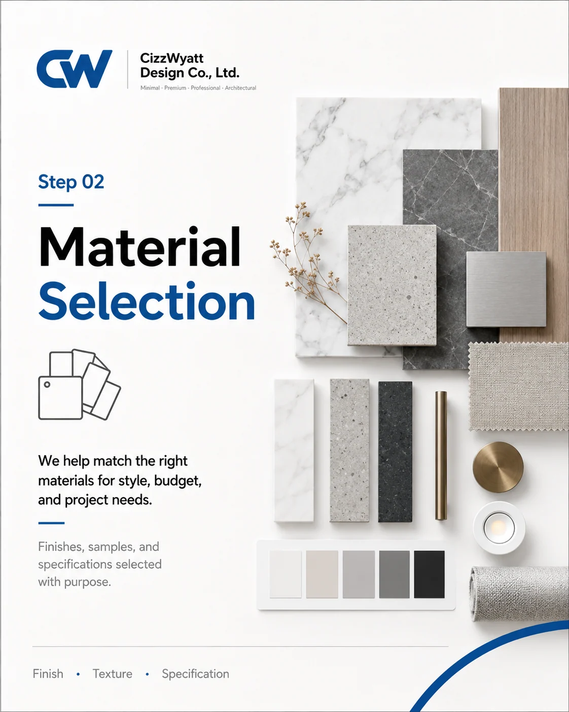 Interior material selection for one-stop project coordination